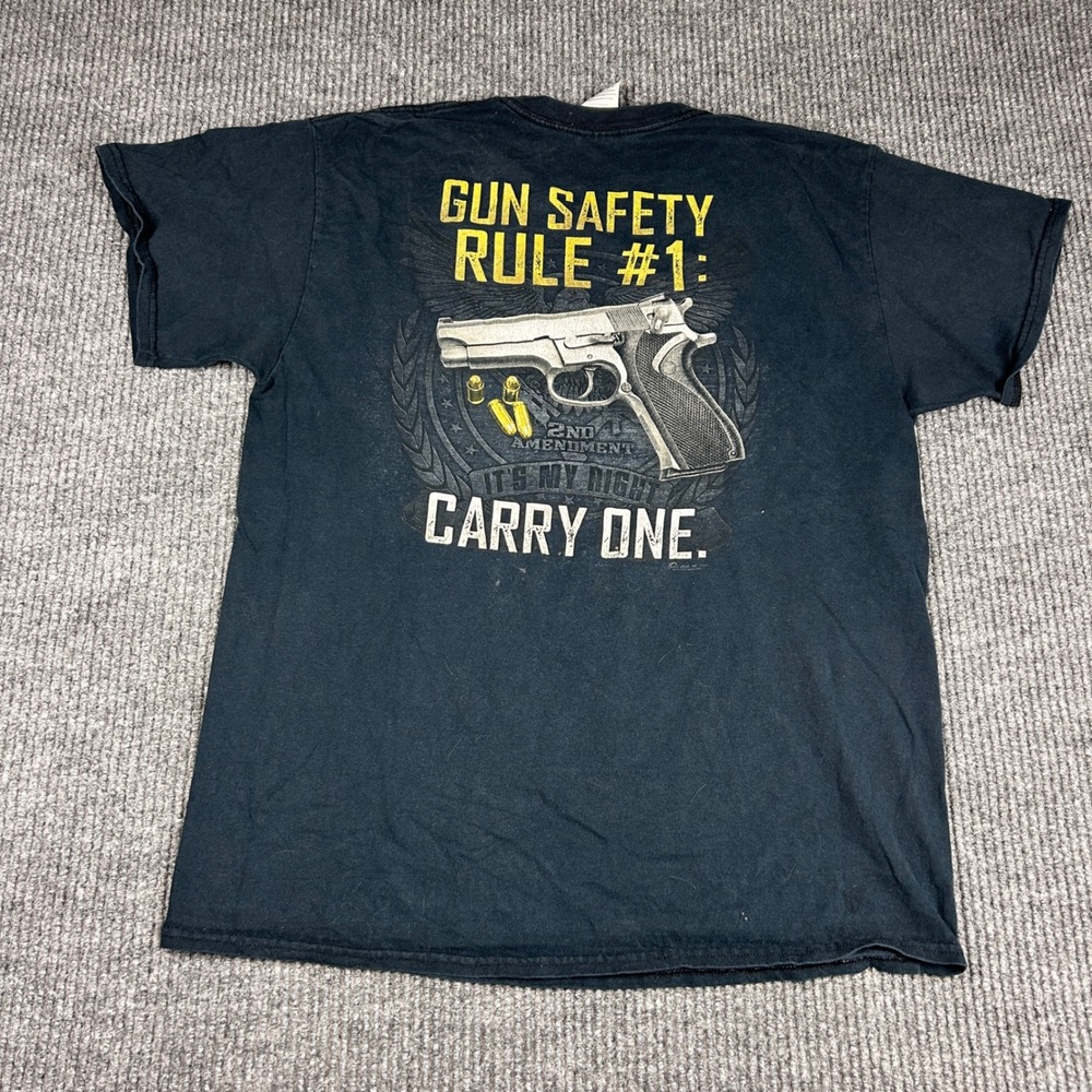 Buck Wear Shirt Men's L Black Gun Safety Rule #1 2nd Amendment Graphic T